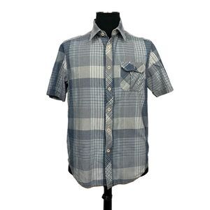 Tommy Bahama Denim 100% Cotton Plaid Button Front Short Sleeve‎ Shirt - Mens M